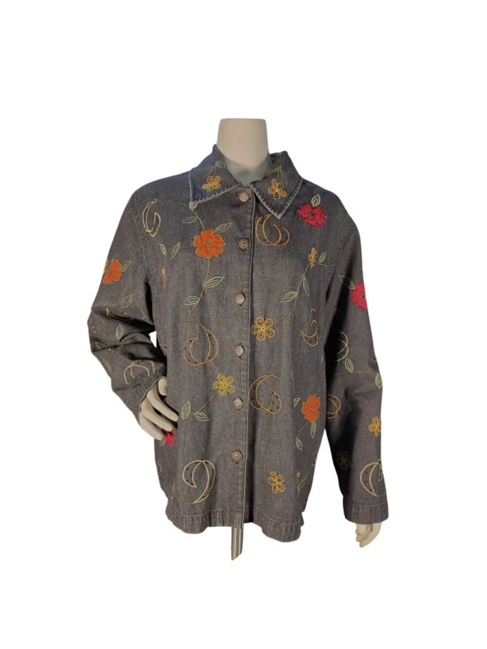 Studio Works Vintage Black Jean Jacket Denim Embroidered Beaded Fall Shacket 2X